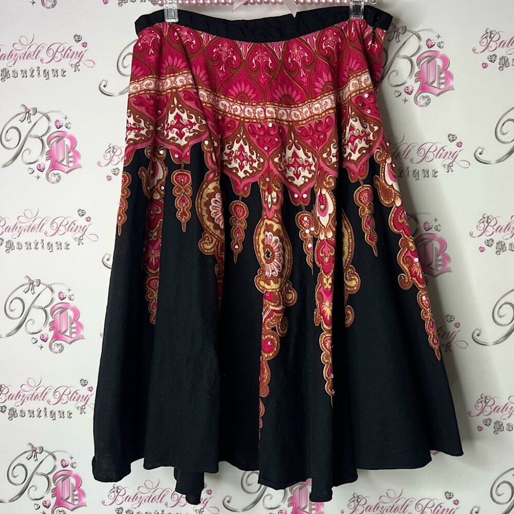 Seduction skirt paisley boho sequins Chic Black and Pink Women's Skirt